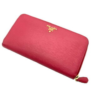 PRADA VITELLO MOVE Zip Long Wallet Pink Leather Epi